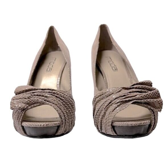 Moda Spana Snakeskin Heels Texture Gathered Fabric Top Peep Toe Rubber Size 9.5 - Picture 4 of 13